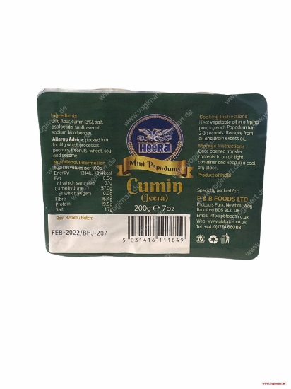 Heera Mini Papadums Cumin Jeera 200g - Yogi Mart - Online Indian ...